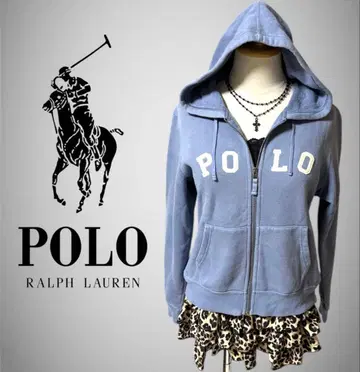 [ 레어 ] POLO 폴로 랄프로렌 지퍼 후드티 자수 로고 라이트 블루
