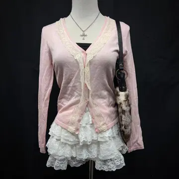 헤이세이 갸루 y2k 그런지 히메 갸루 코케트 코어 가디건 레이스