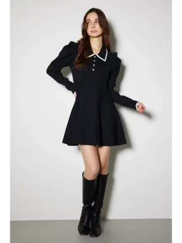 rienda 컬러 디자인 턱 미니 니트 원피스