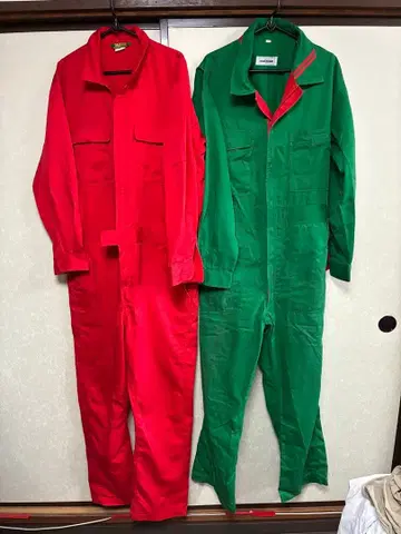 오버롤 작업복 세트 그린 레드 빨간색 그린
