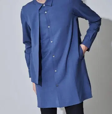 [ 새상품급/F ] NO.ID 블루 그레이 레이어드 롱 셔츠