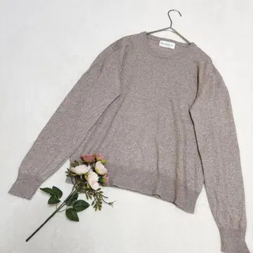 실크 캐시미어 혼방 긴팔 니트 스웨터 U넥 브라운 얇은 소재 심플