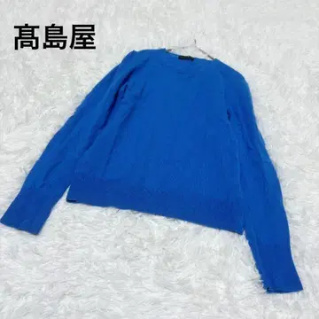 [ 타카시마야 ] 긴팔 니트 크루넥 캐시미어 100% 고급 소재 블루 M
