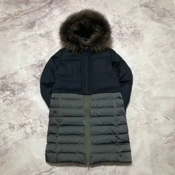 빈티지 다운 자켓 롱 퍼 바이컬러 네이비