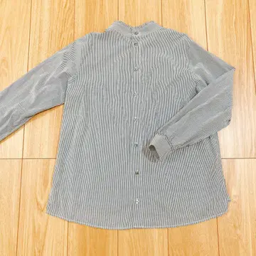 [ auief ] 스트라이프 패턴 긴팔 셔츠 프릴 옷깃