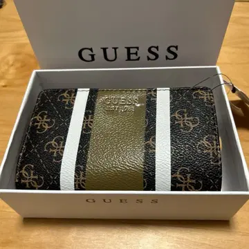 GUESS 이단 접이식 지갑 브라운 골드