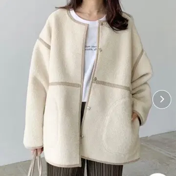 Lian 보아 파이핑 숏코트 보아 블루종 리버서블 블루종