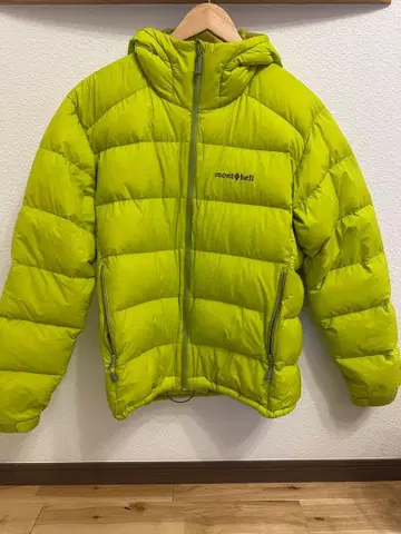 mont-bell 후드 부착 다운 자켓 라임 그린 L