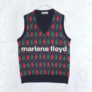 빈티지 아가일 무늬 V넥 니트 베스트 M 네이비 레이어드