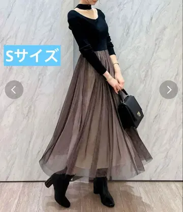 MERCURYDUO 2WAY 튤 니트 도킹 원피스 블랙 S