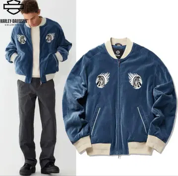 새상품 HARLEY DAVIDSON 벨벳 바시티 자켓 별가죽 스카잔