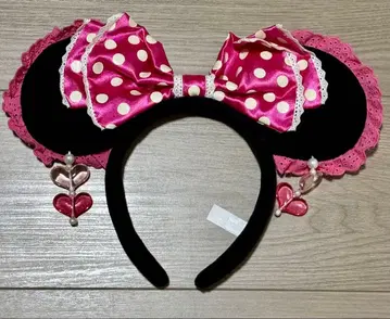 미니 마우스 귀찌 리본 머리띠 핑크