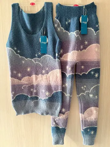 sloggi 상하의 셋업 니트 탱크탑 스패츠 블루 퍼플