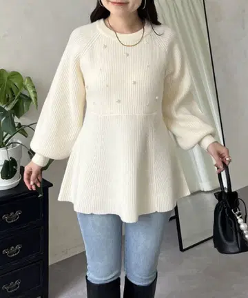 프론트 펄 래글런 페플럼 니트 prose verse 체형 커버 슬림