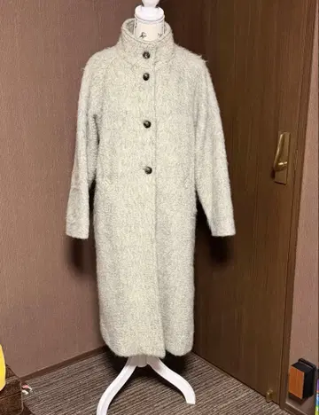 새상품급 스탠드 카라 샤기 롱 코트 그레이 털 길고 따뜻함