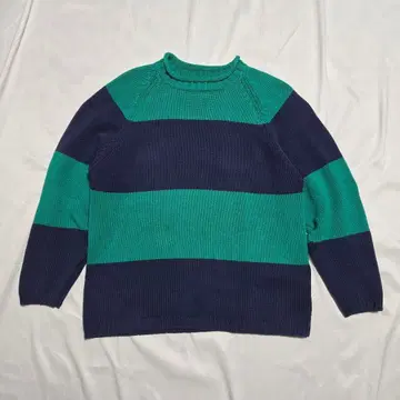 80s 블랙택 Eddie Bauer 롤넥 코튼 니트 보더