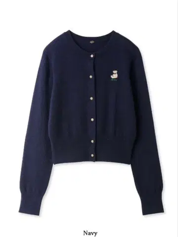 릴리 브라운 가디건 곰 원포인트 자수 네이비 짧은 기장