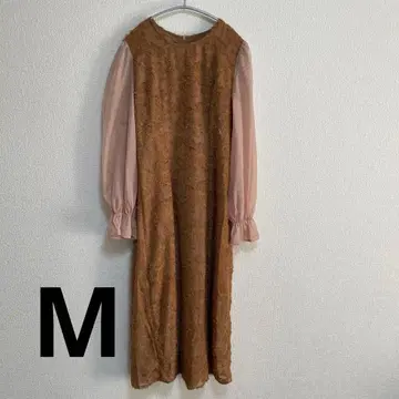 레이스 롱 원피스 시어 소매 고급 체형 커버 M