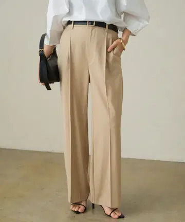 세미 와이드 팬츠 2 라운지 드레스 S 베이지 턱 팬츠 스트라이프