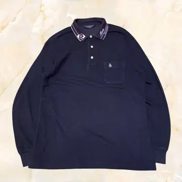 먼싱웨어 긴팔 피케 셔츠 L 로고 자수 블랙 골프웨어