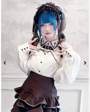 MARS 블라우스 바스트 오픈 크로스 자수 블라우스 화이트