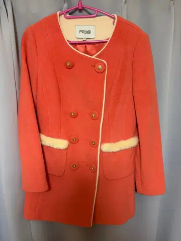 양모 94.7% 여성용 롱 코트 L 핑크 계열