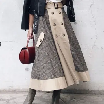 Ameri 아메리 CHECK TRENCH SKIRT 체크 롱 스커트