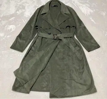 ZARA 에코 스웨이드 올리브 그린 트렌치코트 빅 사이즈 XL