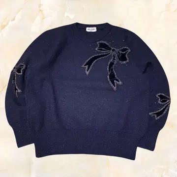 ANNA FRODI 리본 장식 니트 블랙 이탈리아제 쇼트 기장