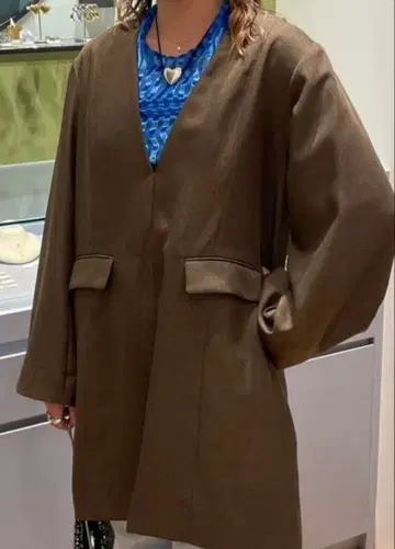 브라운 노카라 V넥 자켓