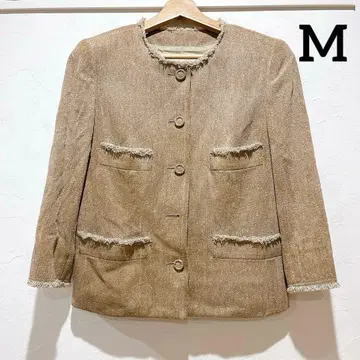 여성용 노카라 자켓 트위드 여성용 자켓 브라운