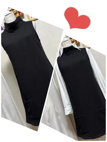 새상품급 에네스베 속기모 하이넥 슬리브리스 원피스 블랙 계열 두꺼운 원단