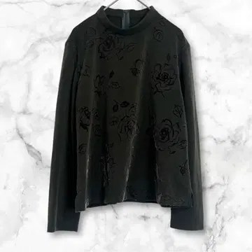 코레트 꽃무늬 장미 긴팔 티셔츠 다크 그린 큐프라 혼방 심플 M
