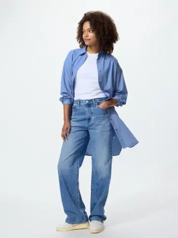 유니클로 오버 사이즈 셔츠 원피스 BLUE L