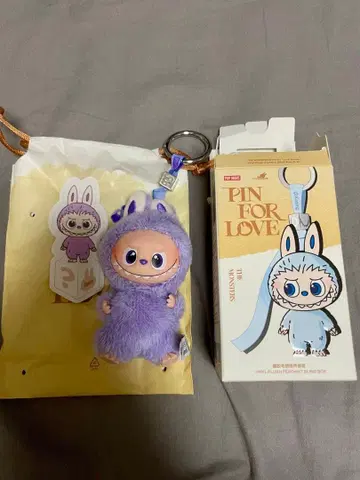 PIN FOR LOVE 보라색 봉제 인형 키링 LABUBU 라부부 ?