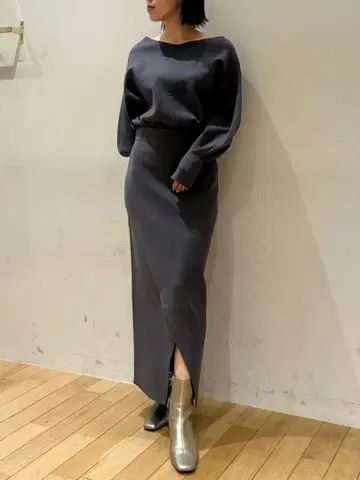 [ 새상품급 ] LAGUNA MOON 스퀘어 랩 니트 스커트 S 그레이