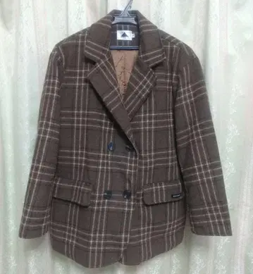 ABITOKYO 자켓 브라운 계열 체크 무늬 더블 포켓 안쪽 퀼트