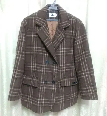 ABITOKYO 자켓 브라운 계열 체크 무늬 더블 포켓 안쪽 퀼트