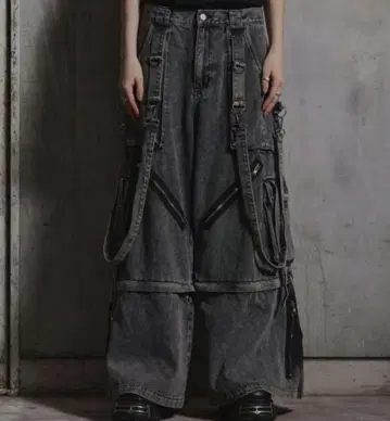 erar 3way 루즈 실루엣 하이 기믹 서스펜더 카고 데님 팬츠 블랙