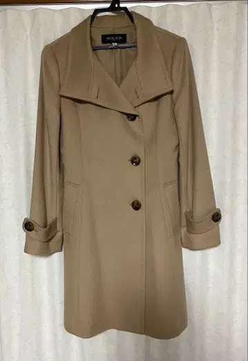 미쉘클랑 울 캐시미어 혼방 베이지 더블 브레스트 코트