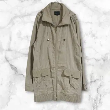 베이지 후드 부착 얇은 소재 점퍼 자켓 긴팔 LL 넉넉한 코튼