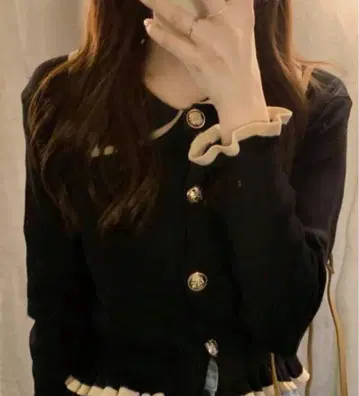 블랙 라운드 컬러 니트 가디건