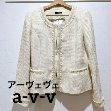 a-v-v 여성용 트위드 자켓 화이트 여성용 노카라 자켓