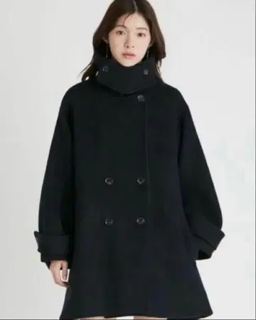 셀포드 A라인 울 미들 코트 블랙