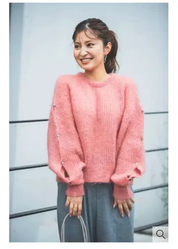 아케마츠 미쿠 모헤어 니트 핑크 소매 트임 프리 사이즈