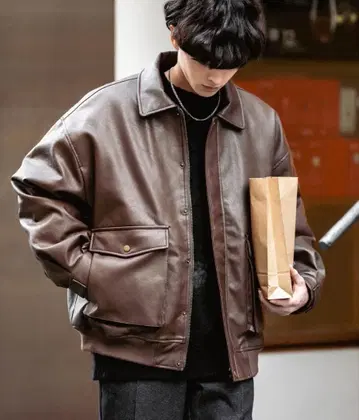 가죽 자켓 브라운 L
