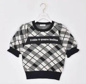 evelyn 로고 체크 니트 블랙