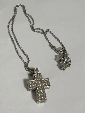 SWAROVSKI 크리스탈 파베 크로스 목걸이 십자가 실버