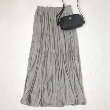올리브 데 올리브 롱 플리츠 스커트 내추럴 오피스 캐주얼 M