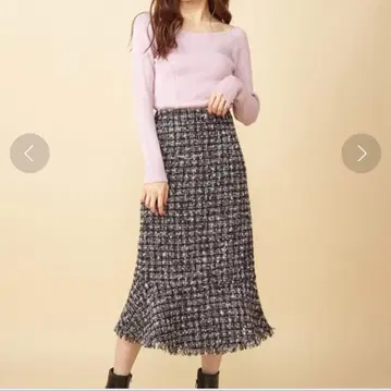 트위드 플레어 롱 스커트
